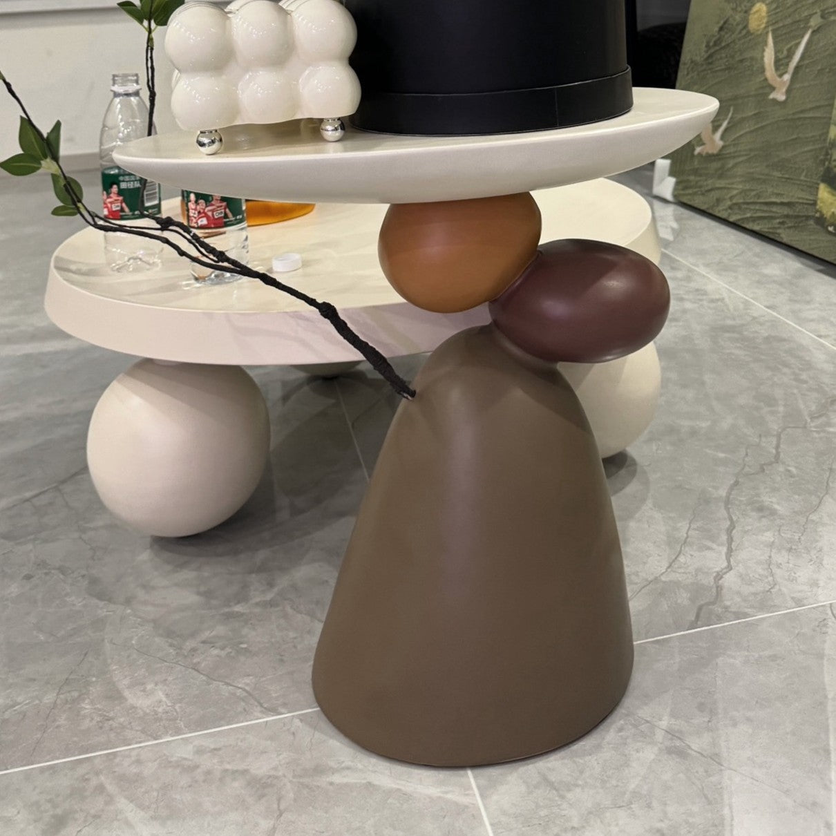Contemporary Creative Round Elliptical Branch Slab Resin End Table For Bedroom