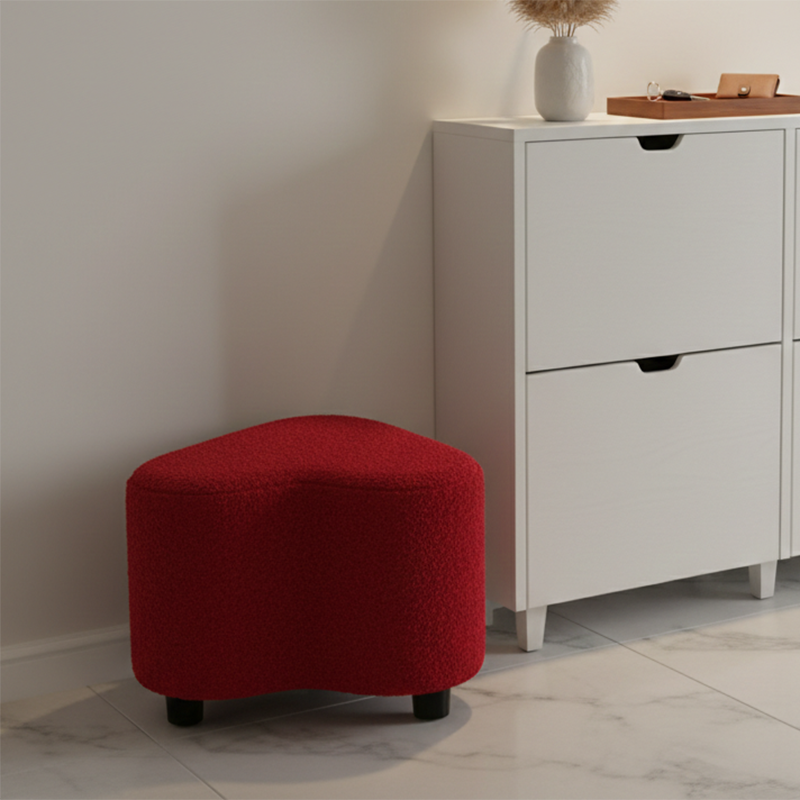 Modern Heart-Shaped Sherpa Fabric Ottoman with Plywood Frame — Low-Profile Accent Stool for Entryway and Living Room