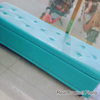 Banco de almacenamiento rectangular contemporáneo nórdico de tablero alistonado, tapizado en piel sintética con acabado de cera al aceite, para sala de estar