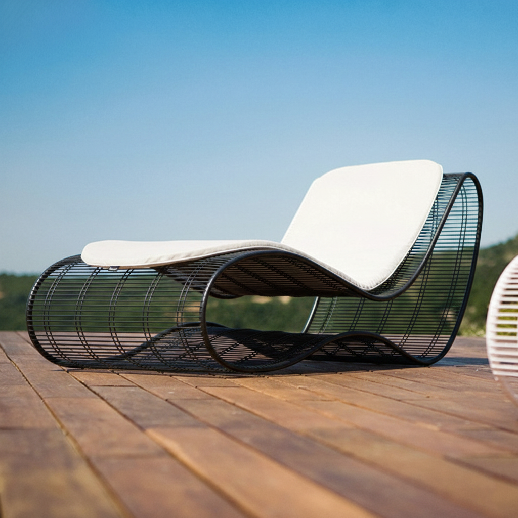 Modern Minimalist Curved Aluminum Alloy Garden Recliner with Fabric Cushion Backrest