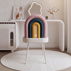 Contemporary Creative Rainbow Sherpa Fabric Iron Vanity Stool Backrest Armless For Bedroom