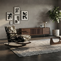 Sillón reclinable de franela con pintura a tinta, estilo retro contemporáneo, con estructura de hierro y base de madera de caucho, reposapiés, respaldo y apoyabrazos para salón.