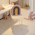 Contemporary Creative Rainbow Sherpa Fabric Iron Vanity Stool Backrest Armless For Bedroom