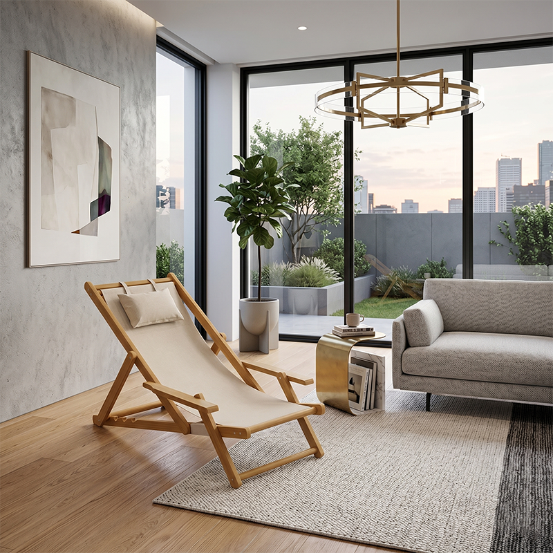 Sleek Modern Minimalist Rectangular Bamboo Oxford Fabric Foldable Recliner with Backrest and Armrests for Living Room