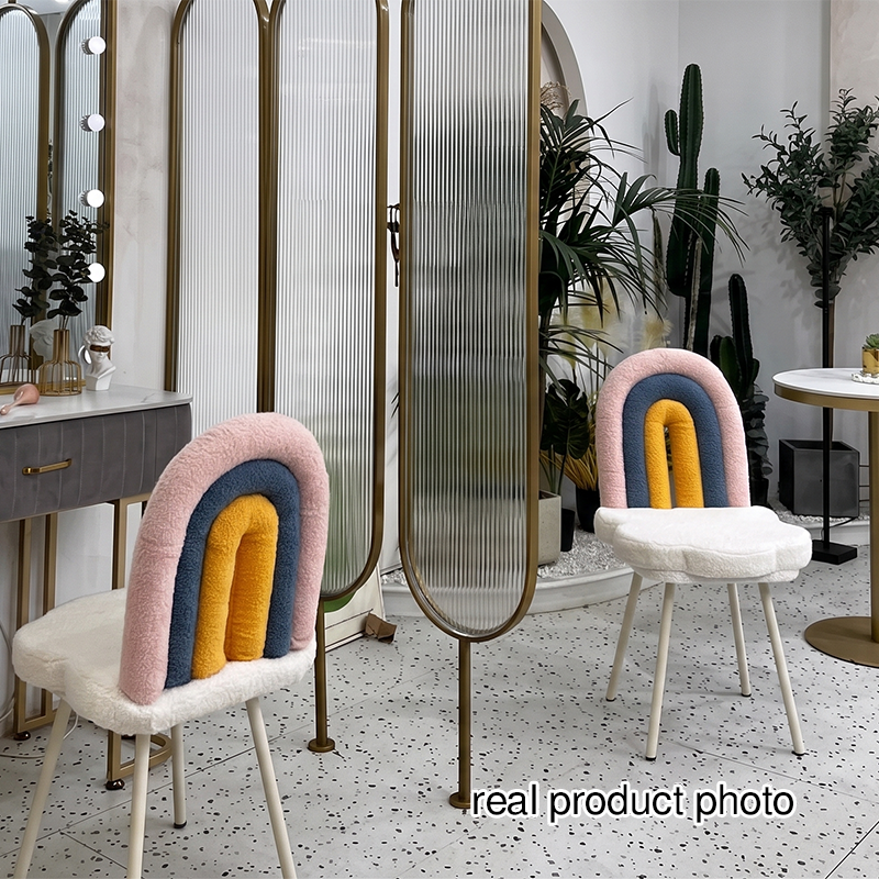 Contemporary Creative Rainbow Sherpa Fabric Iron Vanity Stool Backrest Armless For Bedroom
