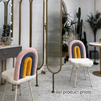 Contemporary Creative Rainbow Sherpa Fabric Iron Vanity Stool Backrest Armless For Bedroom