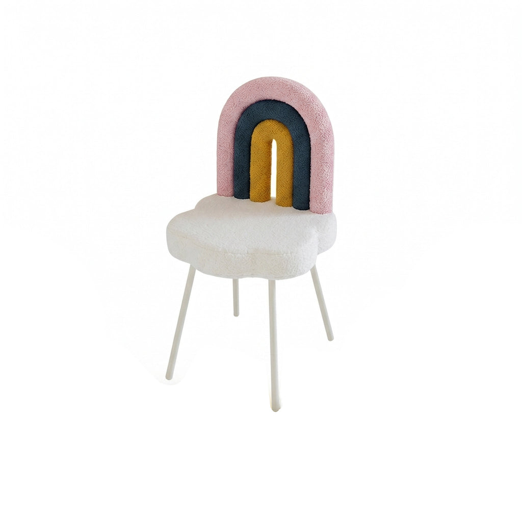 Contemporary Creative Rainbow Sherpa Fabric Iron Vanity Stool Backrest Armless For Bedroom