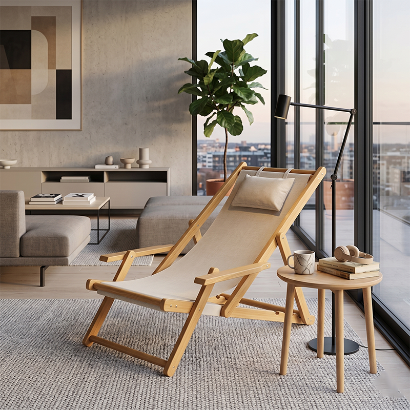 Sleek Modern Minimalist Rectangular Bamboo Oxford Fabric Foldable Recliner with Backrest and Armrests for Living Room