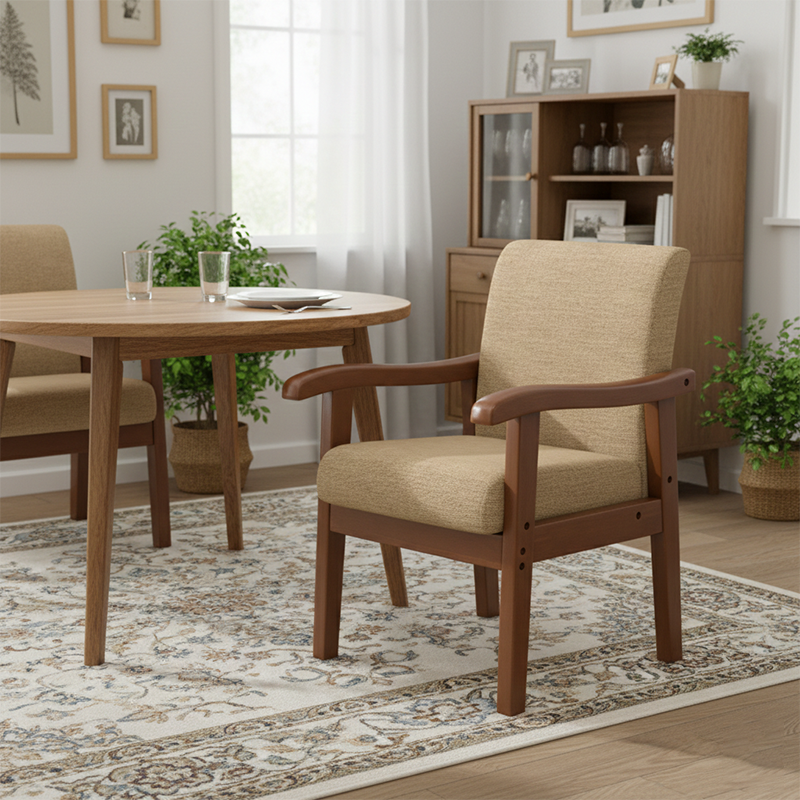 Modern Minimalist Square Rectangular Rubberwood Cotton-linen Desk Chair Backrest Armrest For Home Office