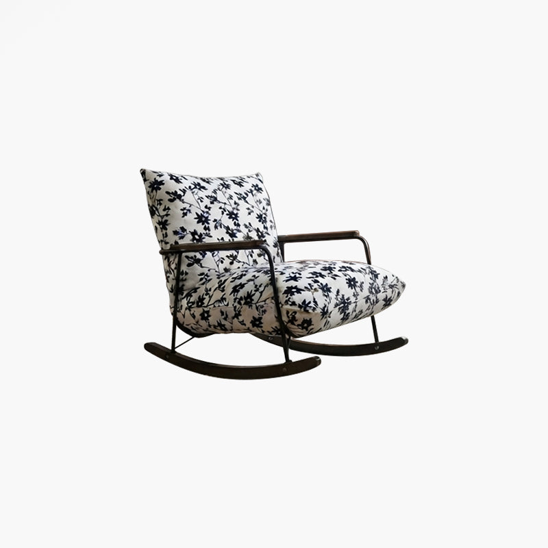 Sillón reclinable de franela con pintura a tinta, estilo retro contemporáneo, con estructura de hierro y base de madera de caucho, reposapiés, respaldo y apoyabrazos para salón.