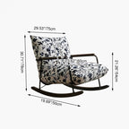 Sillón reclinable de franela con pintura a tinta, estilo retro contemporáneo, con estructura de hierro y base de madera de caucho, reposapiés, respaldo y apoyabrazos para salón.