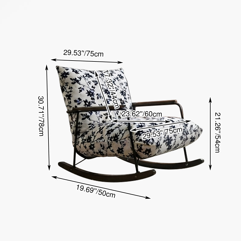 Sillón reclinable de franela con pintura a tinta, estilo retro contemporáneo, con estructura de hierro y base de madera de caucho, reposapiés, respaldo y apoyabrazos para salón.