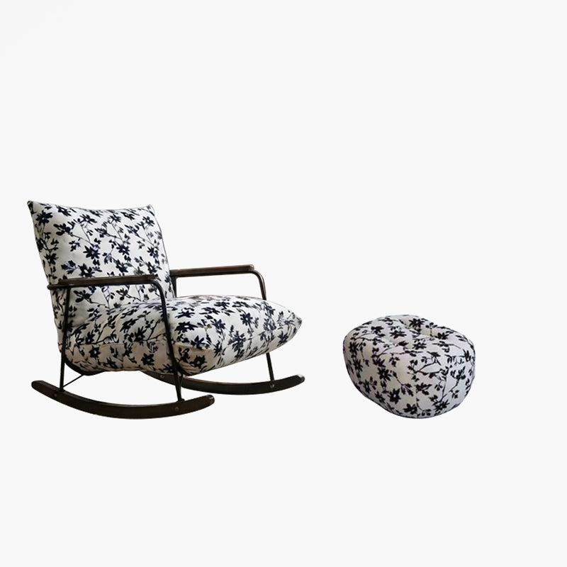 Sillón reclinable de franela con pintura a tinta, estilo retro contemporáneo, con estructura de hierro y base de madera de caucho, reposapiés, respaldo y apoyabrazos para salón.