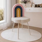 Contemporary Creative Rainbow Sherpa Fabric Iron Vanity Stool Backrest Armless For Bedroom