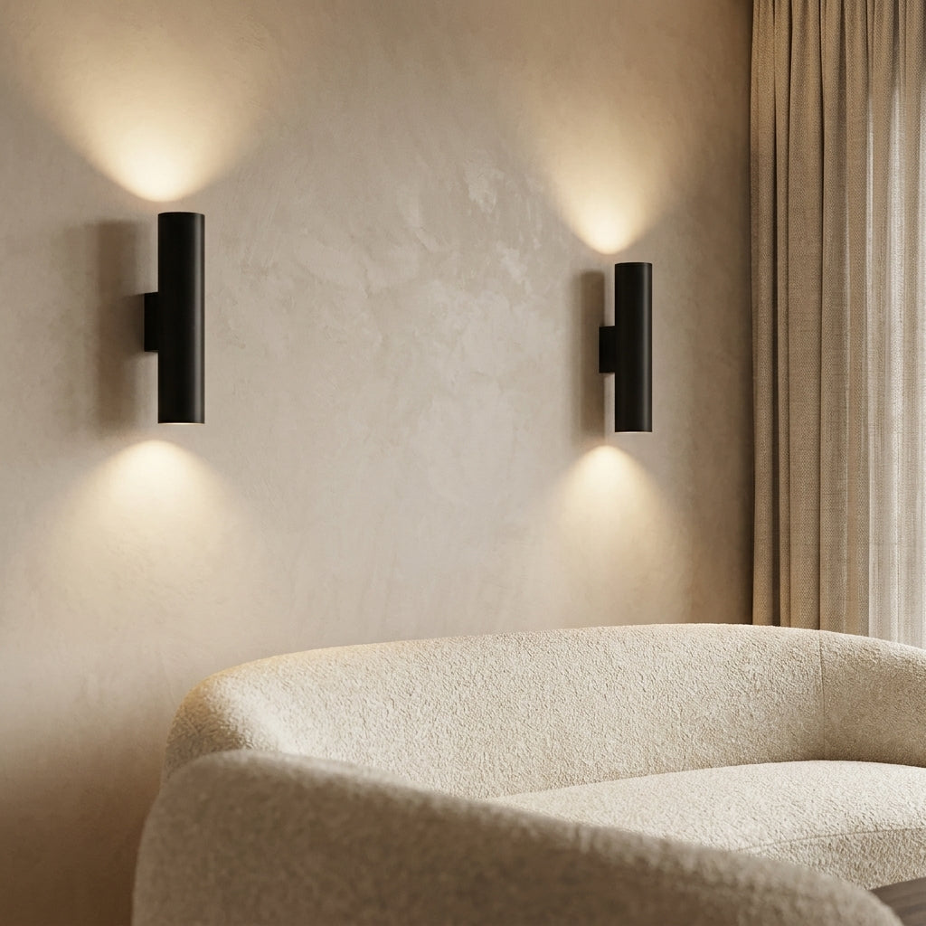 Modern Minimalist Round Aluminum Cylinder LED Wall Sconce Up Down Lighting for Bedroom Living Room Mainless Decor