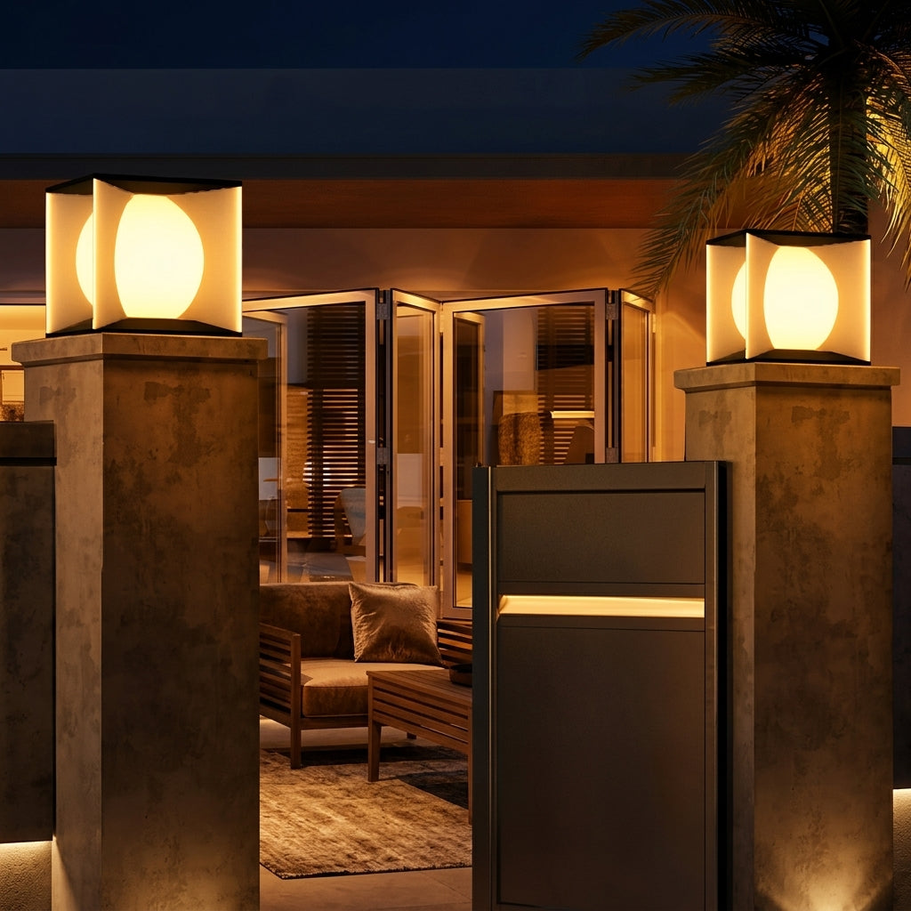 Modern Minimalist Square Globe LED Post Cap Light Waterproof IP65 Outdoor Pillar Lamp for Garden Fence Patio Wholesale