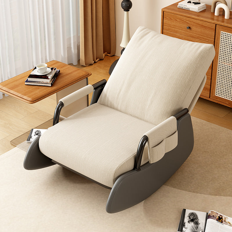 Modern Minimalist Square Recliner with Foldable Backrest and Footrest — Corduroy & Cotton-Sponge Padding, Faux Leather Upholstery, Wood & Carbon Steel Frame for Bedroom