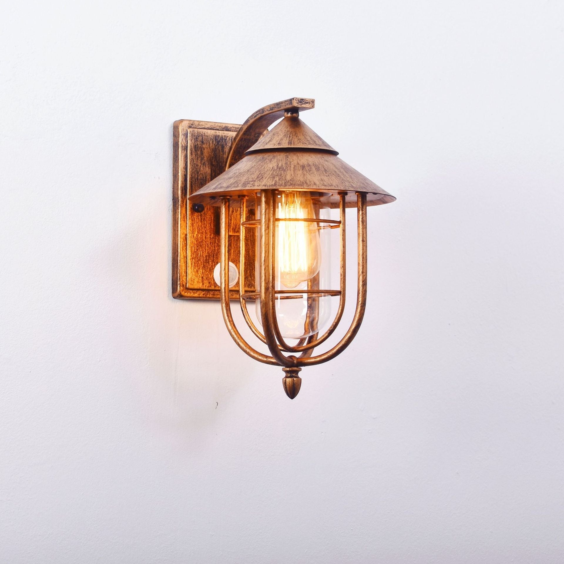 Contemporary Industrial Human Sensing Iron Glass 1-Light Outdoor Wall Sconce Lamp For Garden