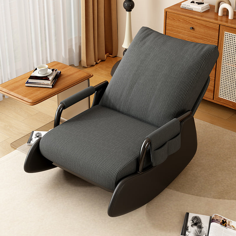 Modern Minimalist Square Recliner with Foldable Backrest and Footrest — Corduroy & Cotton-Sponge Padding, Faux Leather Upholstery, Wood & Carbon Steel Frame for Bedroom