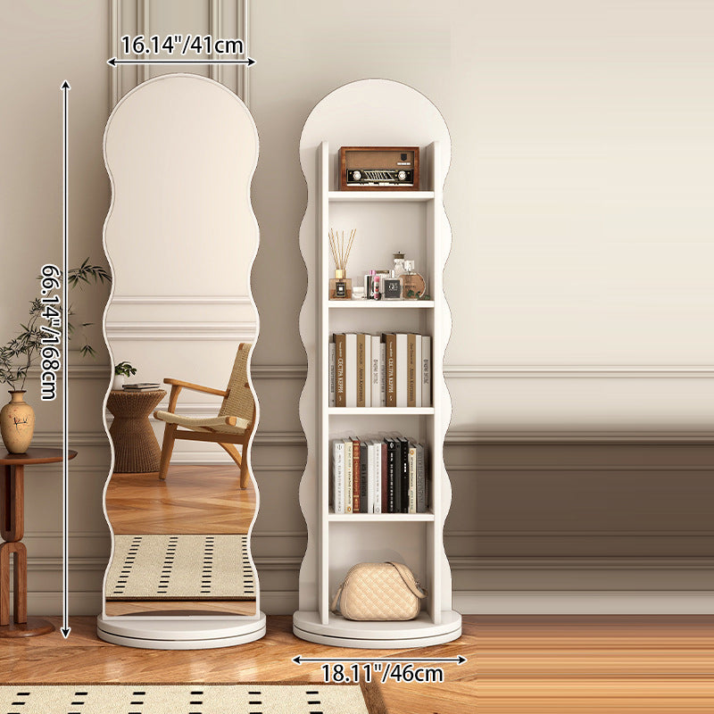 Contemporary Scandinavian Wavy Medium-Density Fiberboard Glass Full-Length Mirror Bookshelf 5-Tier For Bedroom