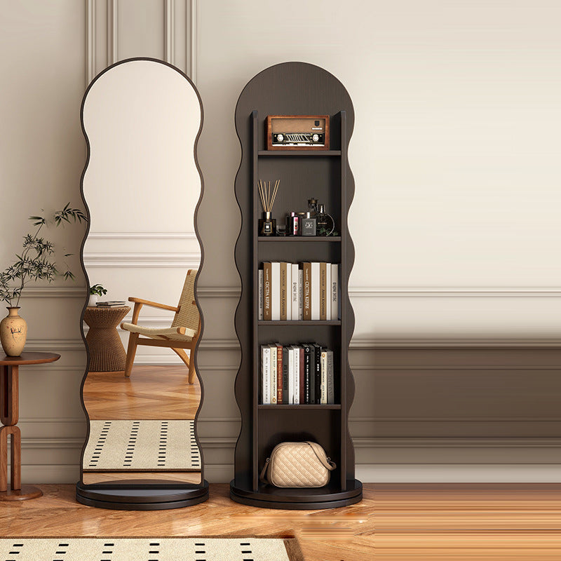 Contemporary Scandinavian Wavy Medium-Density Fiberboard Glass Full-Length Mirror Bookshelf 5-Tier For Bedroom