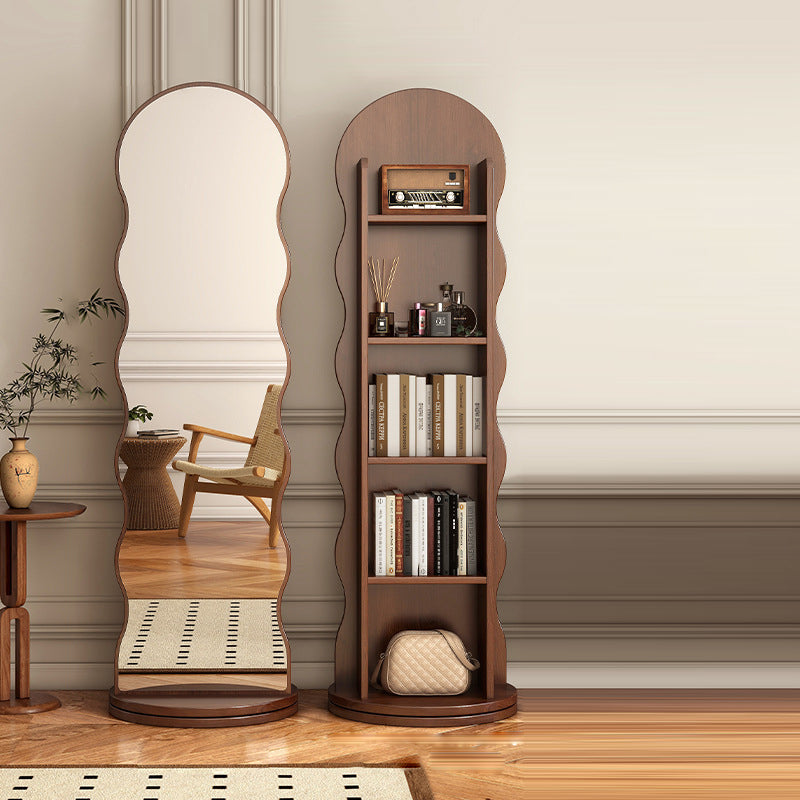 Contemporary Scandinavian Wavy Medium-Density Fiberboard Glass Full-Length Mirror Bookshelf 5-Tier For Bedroom