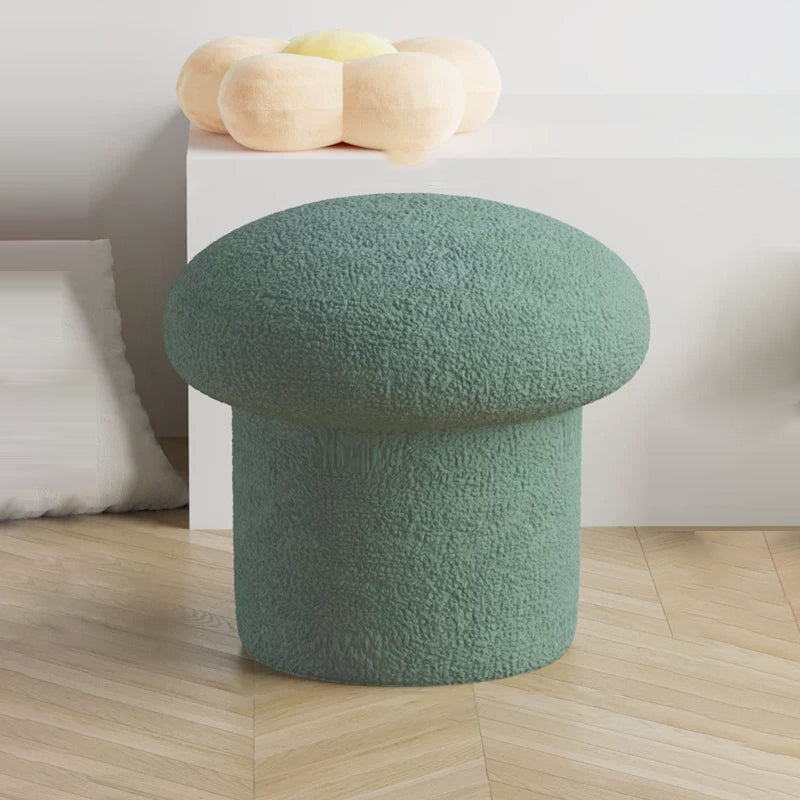 Modern Minimalist Mushroom Cylinder Sherpa Fleece Wood Vanity Stool For Bedroom