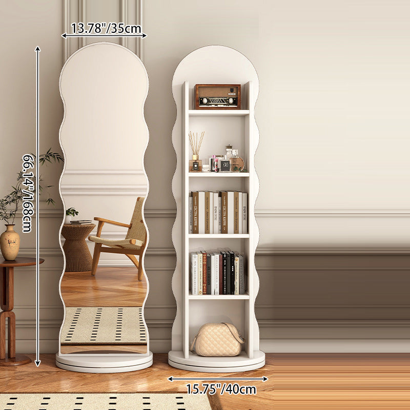 Contemporary Scandinavian Wavy Medium-Density Fiberboard Glass Full-Length Mirror Bookshelf 5-Tier For Bedroom