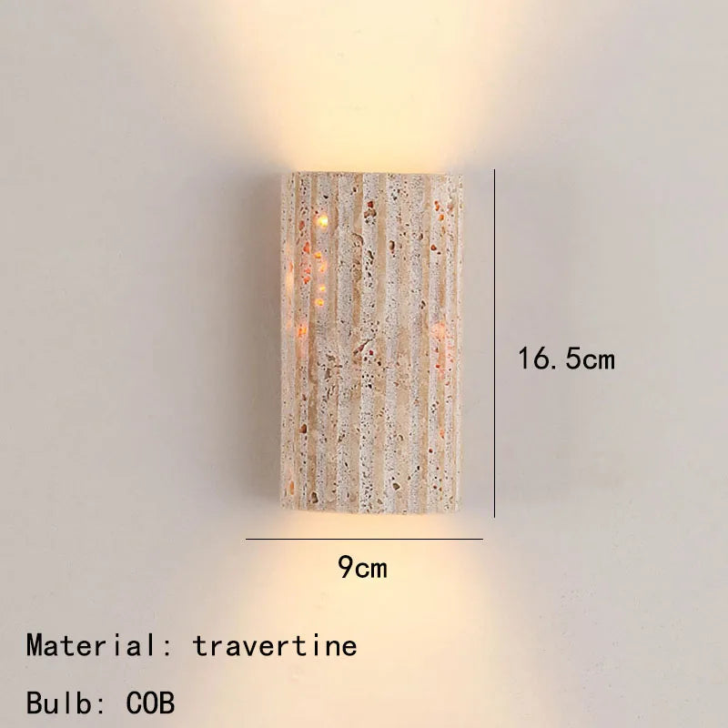 Organic Modern Fluted Natural Stone Wall Sconce Up/Down LED Cylindrical Accent Light for Hallway and Bedroom