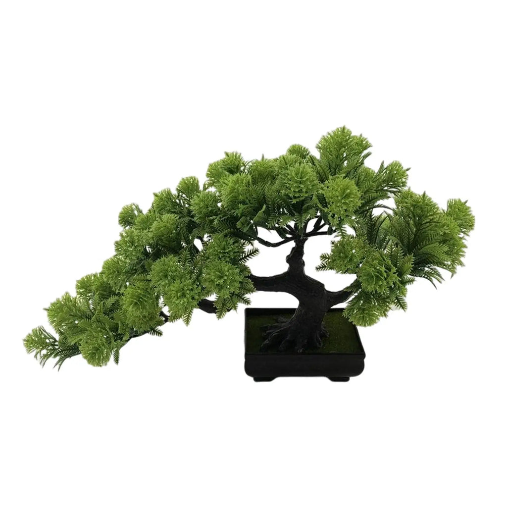 Lifelike Faux Pine Bonsai Tree in Black Pot Cascading Zen Artificial Plant for Home Office Desk and Shelf Decor