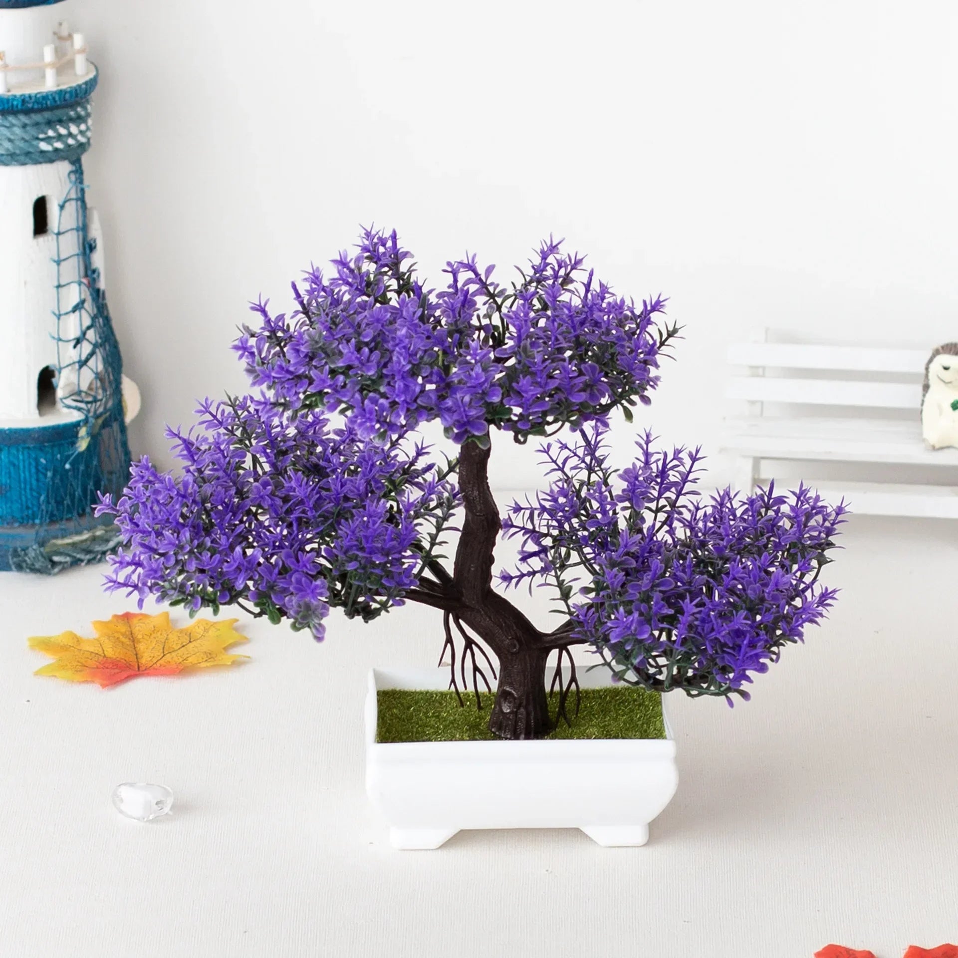 Lifelike Faux Bonsai Tree in White Pot Mini Zen Artificial Plant for Office Desk and Shelf Decor