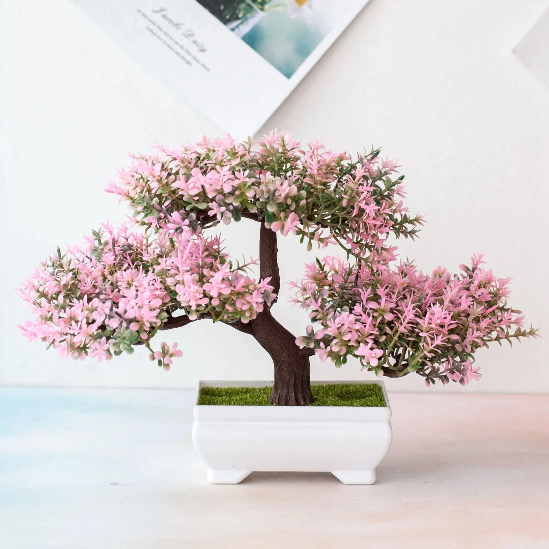 Lifelike Faux Bonsai Tree in White Pot Mini Zen Artificial Plant for Office Desk and Shelf Decor