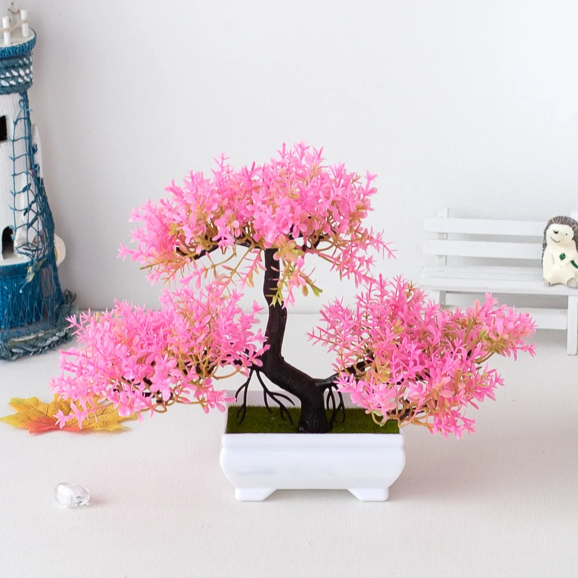 Lifelike Faux Bonsai Tree in White Pot Mini Zen Artificial Plant for Office Desk and Shelf Decor