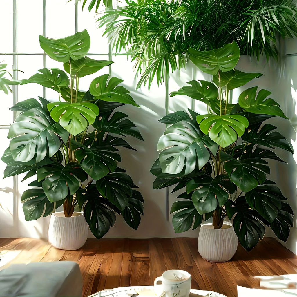Lifelike Faux Monstera Deliciosa Artificial Swiss Cheese Plant for Modern Home and Office Decor (Unpotted)