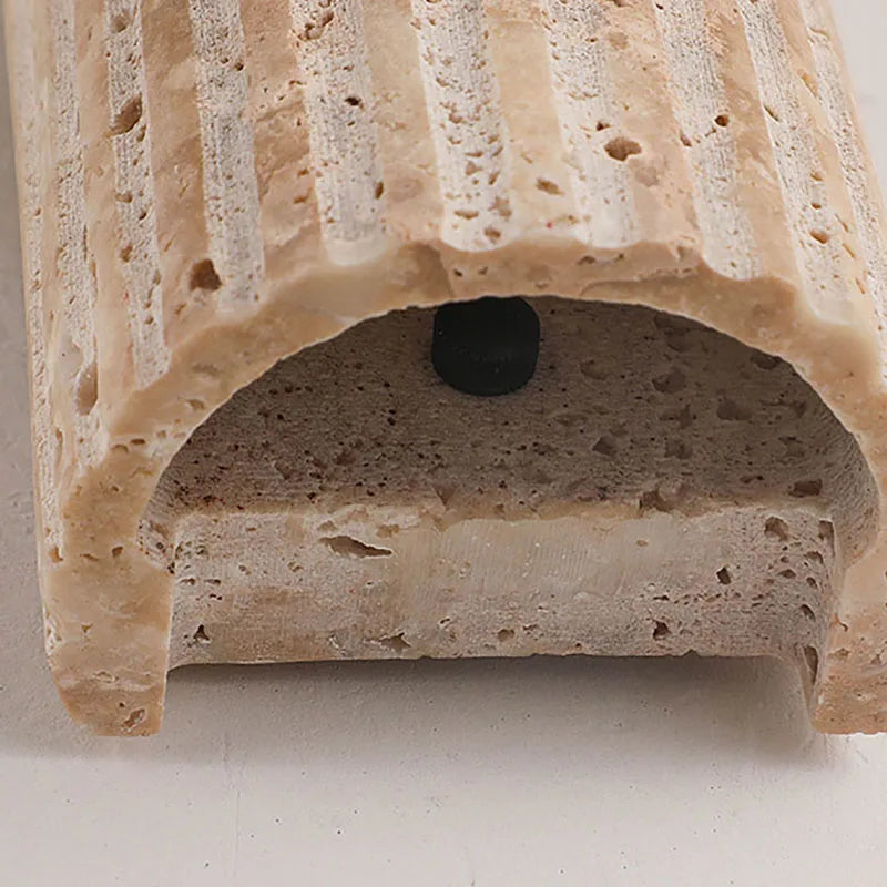 Organic Modern Fluted Natural Stone Wall Sconce Up/Down LED Cylindrical Accent Light for Hallway and Bedroom