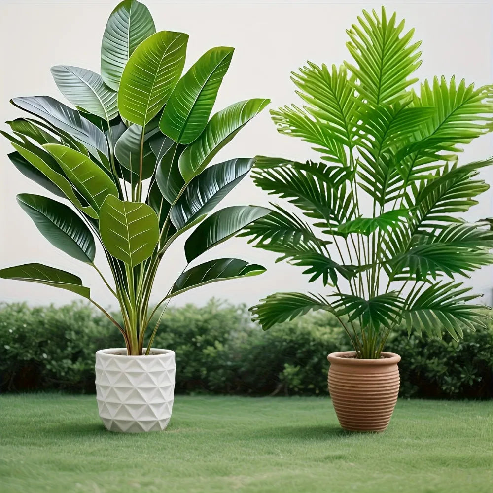 2PC Premium Large Faux Plants Artificial Palm and Banana Tree Set High Quality Realistic Leaves for Home Hotel Decoration