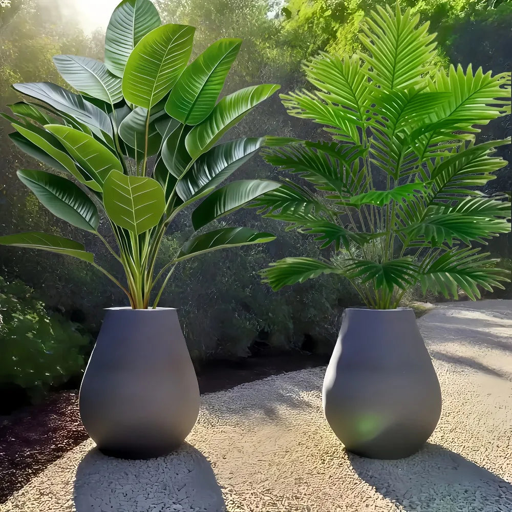 2PC Premium Large Faux Plants Artificial Palm and Banana Tree Set High Quality Realistic Leaves for Home Hotel Decoration