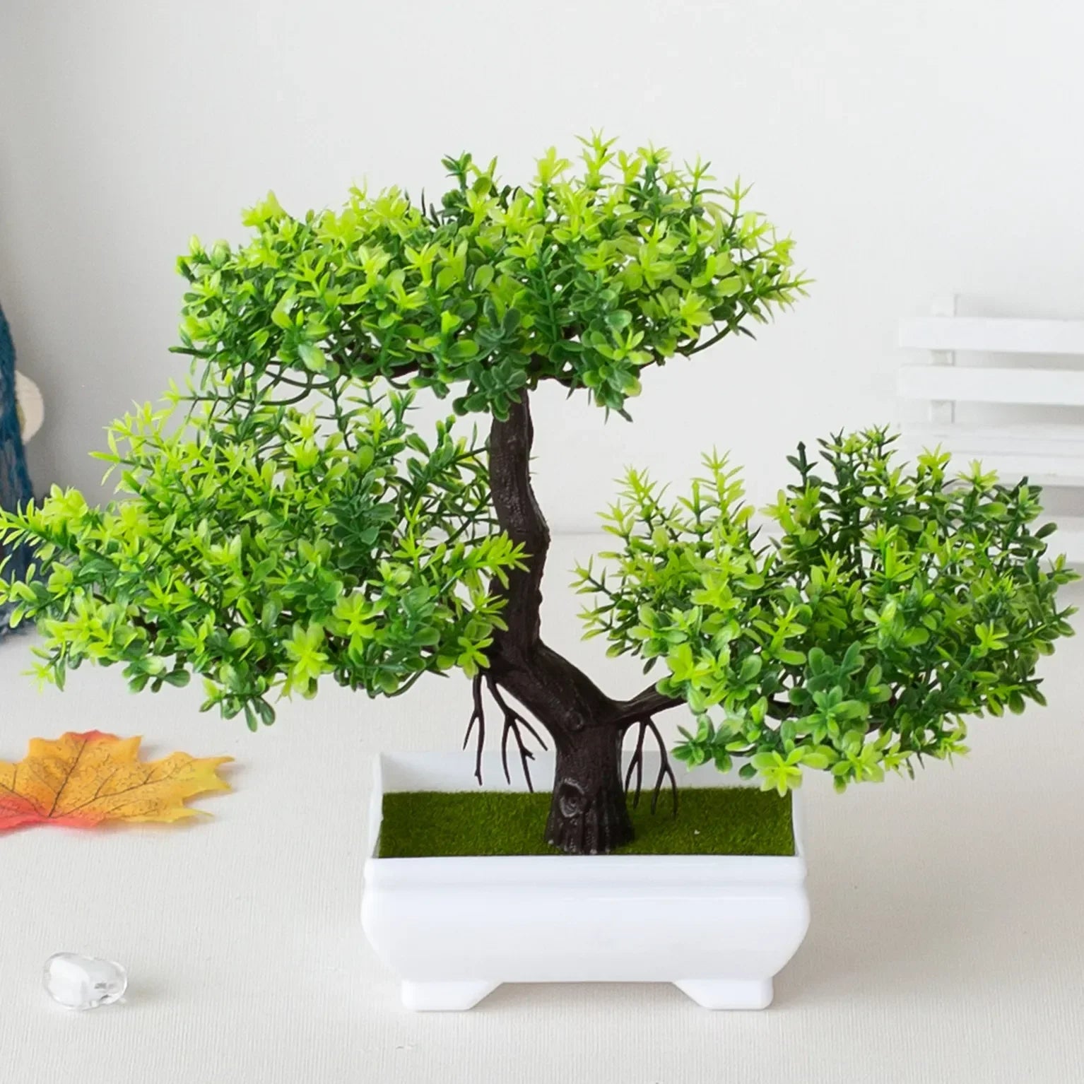 Lifelike Faux Bonsai Tree in White Pot Mini Zen Artificial Plant for Office Desk and Shelf Decor