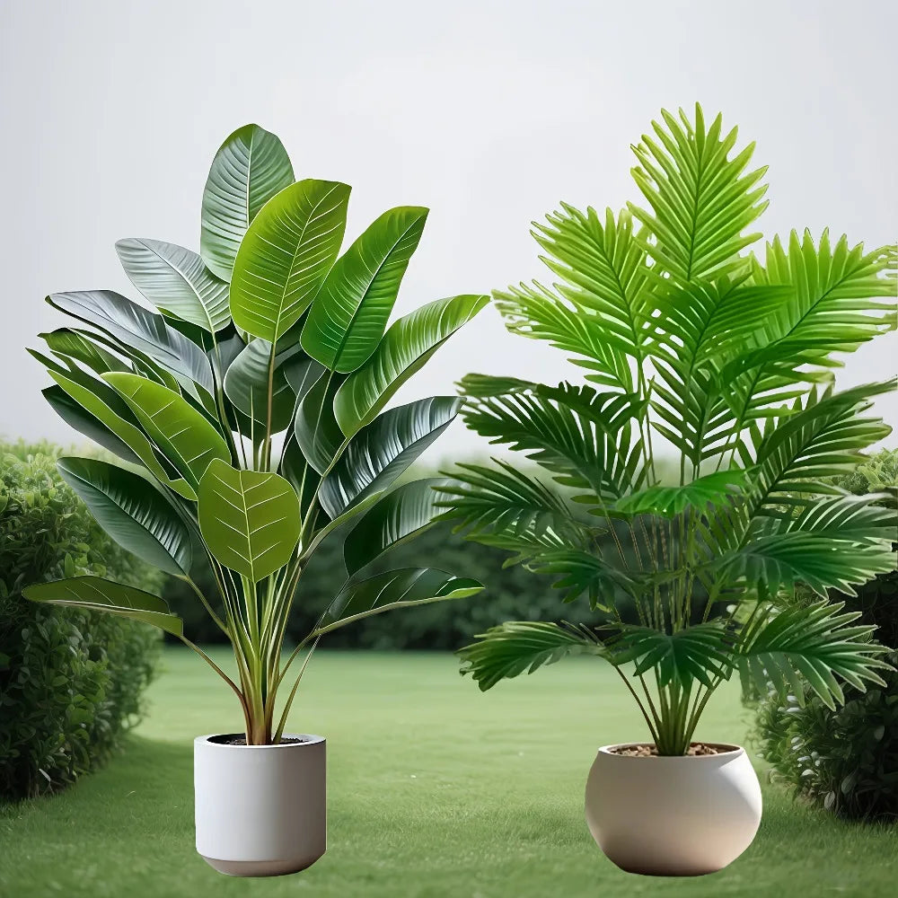 2PC Premium Large Faux Plants Artificial Palm and Banana Tree Set High Quality Realistic Leaves for Home Hotel Decoration