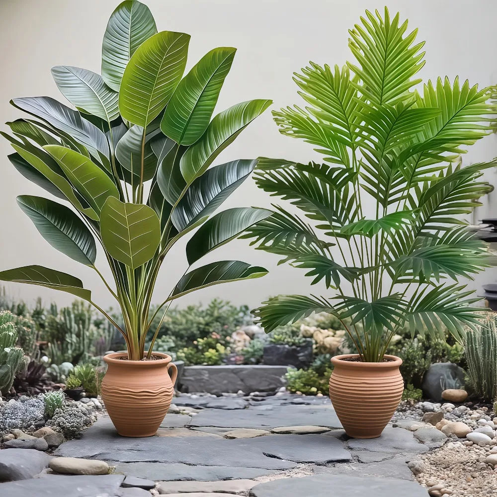 2PC Premium Large Faux Plants Artificial Palm and Banana Tree Set High Quality Realistic Leaves for Home Hotel Decoration
