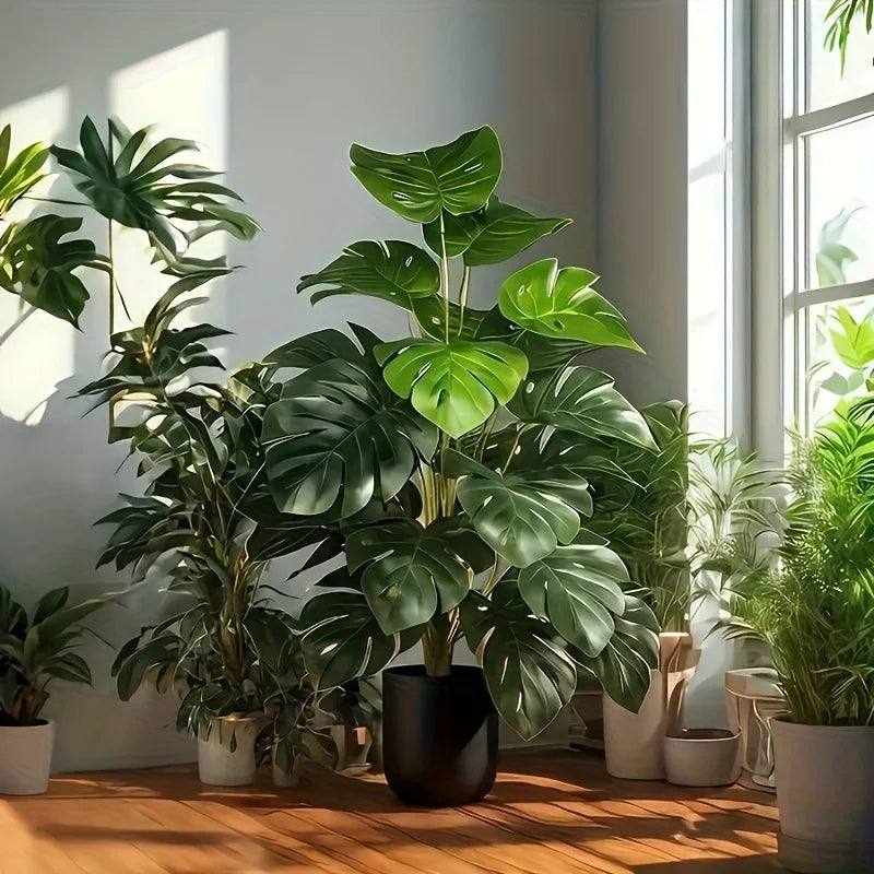 Lifelike Faux Monstera Deliciosa Artificial Swiss Cheese Plant for Modern Home and Office Decor (Unpotted)