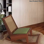 Rustic Traditional Rectangular Rubberwood Frame Recliner with PVC-Woven Rattan Backrest and Footrest for Outdoor Patio