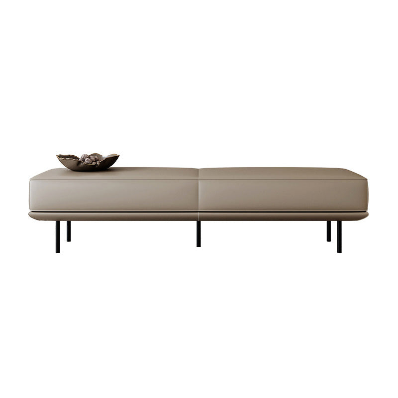 Modern Minimalist Rectangular Cushioned Bench - Microfiber Leather Upholstery with Wood & Carbon Steel Frame, Low Backless End-of-Bed Stool for Bedroom