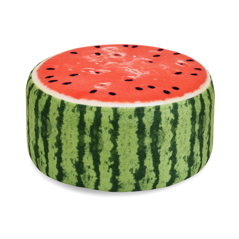 Modern Round Fabric Pouf with Creative Fruit Pattern – Kids Footstool for Living Room