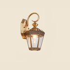 Lámpara de pared exterior europea moderna hexagonal de cobre y cristal impermeable de 1 luz