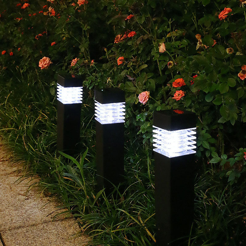 Modern Louvered Solar Pathway Lights Waterproof LED Outdoor Bollard Landscape Lighting for Garden and Driveway