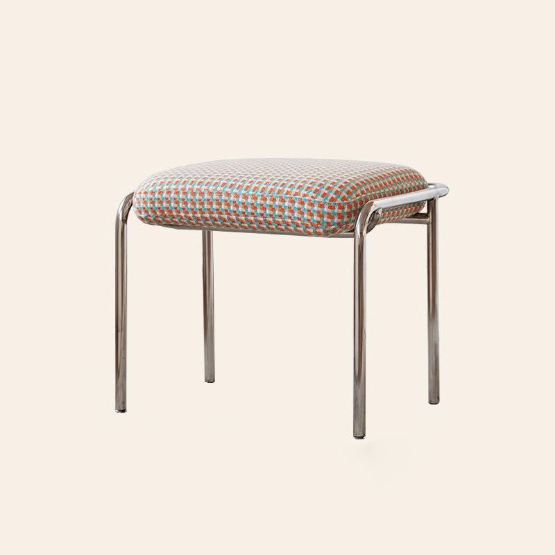 Taburete de tocador sin respaldo contemporáneo escandinavo cuadrado de algodón y lino tapizado con estructura de acero inoxidable para dormitorio