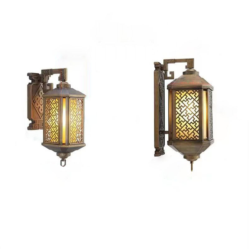 Lámpara aplique de pared exterior con 1 luz, estilo pagoda china tradicional, de aluminio cepillado, para patio