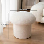 Taburete cilíndrico moderno minimalista de forro polar sherpa con forma de hongo y diseño de madera para dormitorio