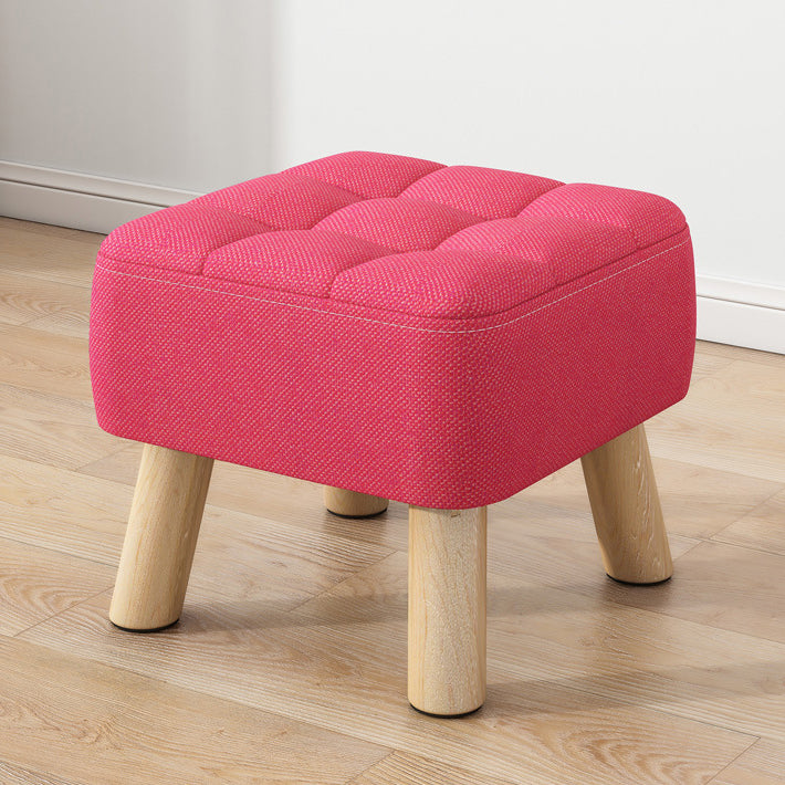 Modern Minimalist Square Stool with Cotton-Linen Upholstery, Solid Wood, Low-Profile Design for Living Room